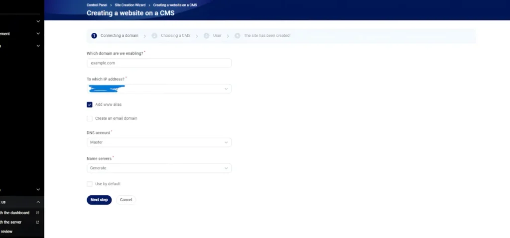Install WordPress with FastPanel: 7 Easy Steps (Beginner Guide) 5 Now, tell FastPanel what domain name you'll use for your WordPress site.