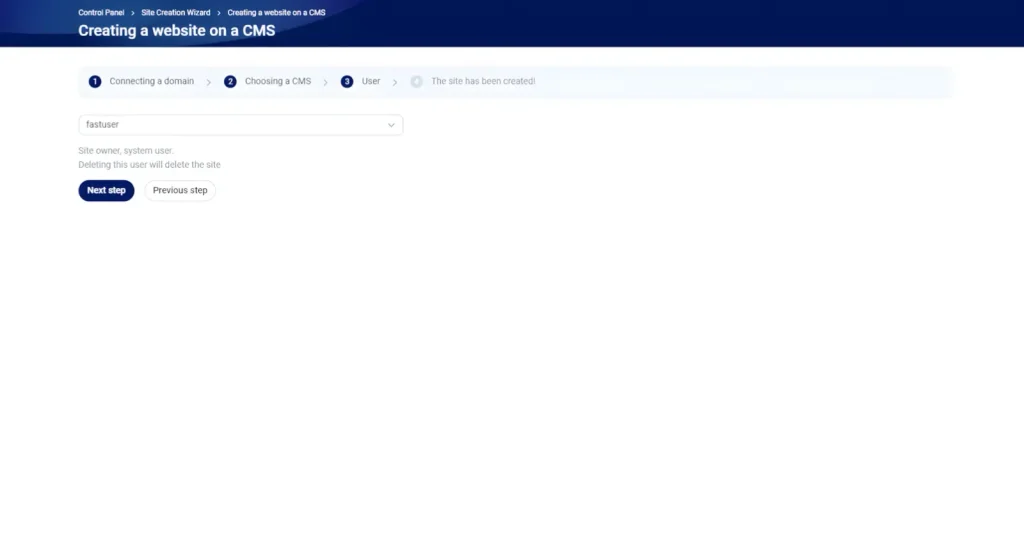 Install WordPress with FastPanel: 7 Easy Steps (Beginner Guide) 7 Before it starts installing, FastPanel wants to know who should have access to the site's files.