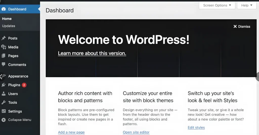 Install WordPress with FastPanel: 7 Easy Steps (Beginner Guide) 10 Now you're in the WordPress dashboard, where you can write posts, pick a theme, and add extra features.