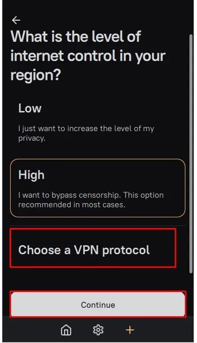 Set Up Secure VPN Server: 7 Easy Steps with Amnezia (Full Guide) 5 Choosing VPN protocol in Amnezia app including AmneziaWG WireGuard and XRay for setting up secure VPN server with optimal speed security and censorship bypass capabilities.