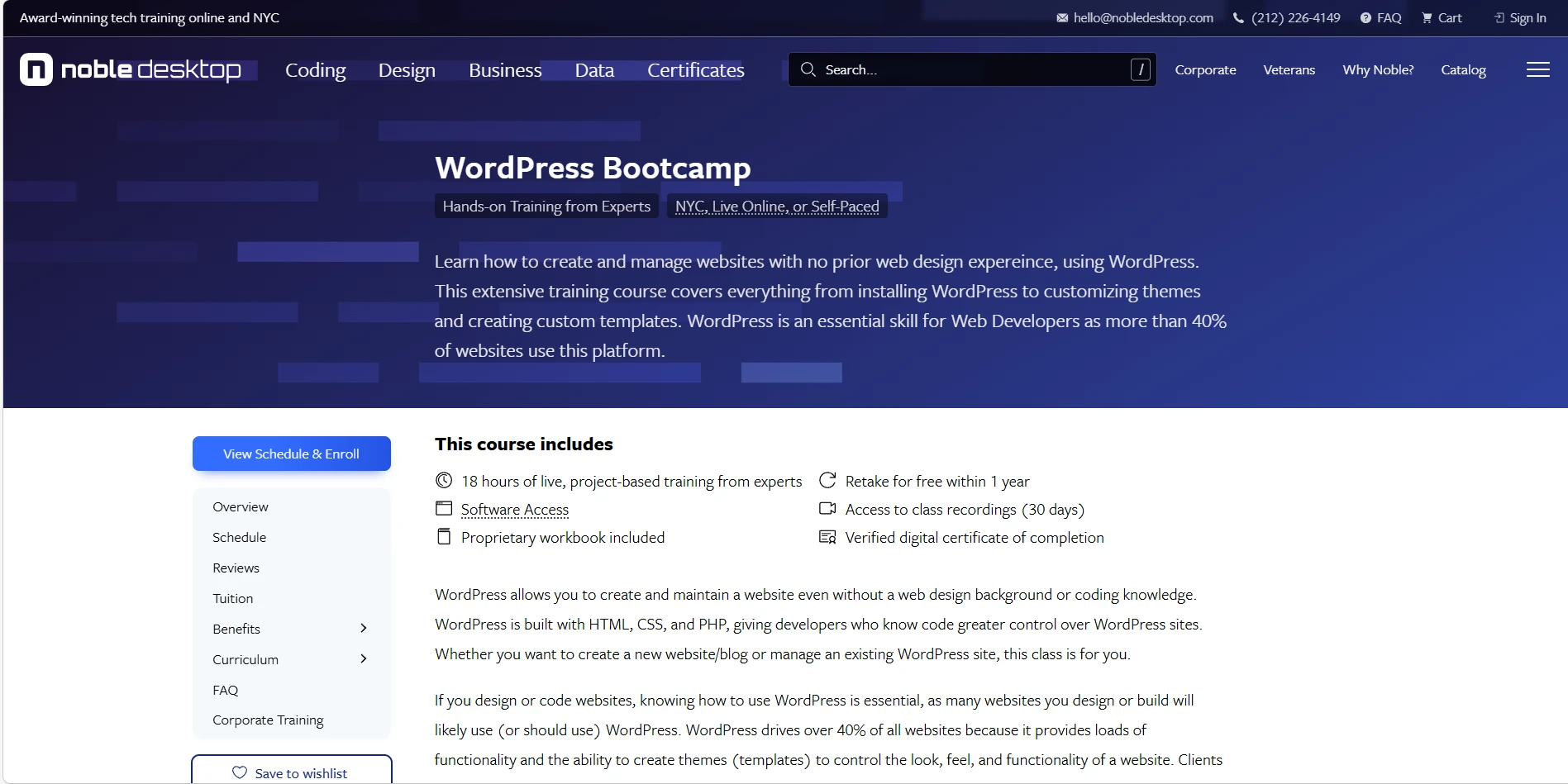Best WordPress Courses 2026: 7 Top Picks to Learn Fast & Build Sites 4 3. WordPress Bootcamp (Noble Desktop)