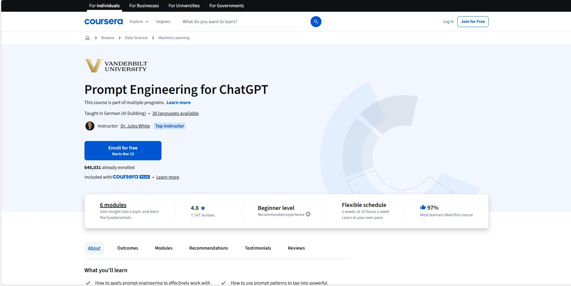 Top 3 Coursera AI Courses for Beginners in 2026 2 Prompt Engineering for ChatGPT (Vanderbilt University)