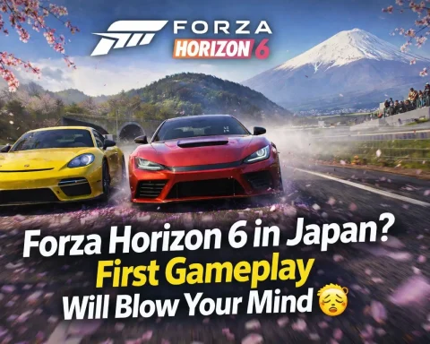 Forza Horizon 6 gameplay cover showing car racing in Japan with detailed open world environment
