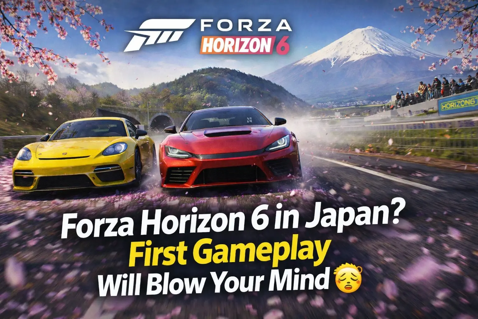 Forza Horizon 6 gameplay cover showing car racing in Japan with detailed open world environment