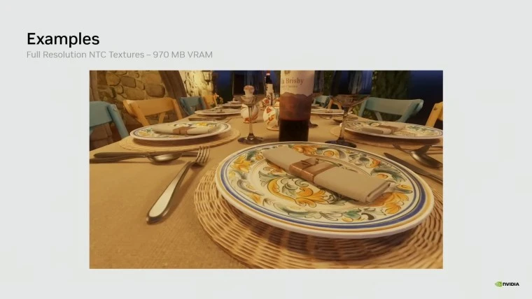 Neural Texture Compression by NVIDIA: How AI Cuts VRAM Usage by 85% 7 Neural Texture Compression NVIDIA full resolution textures using 970MB VRAM