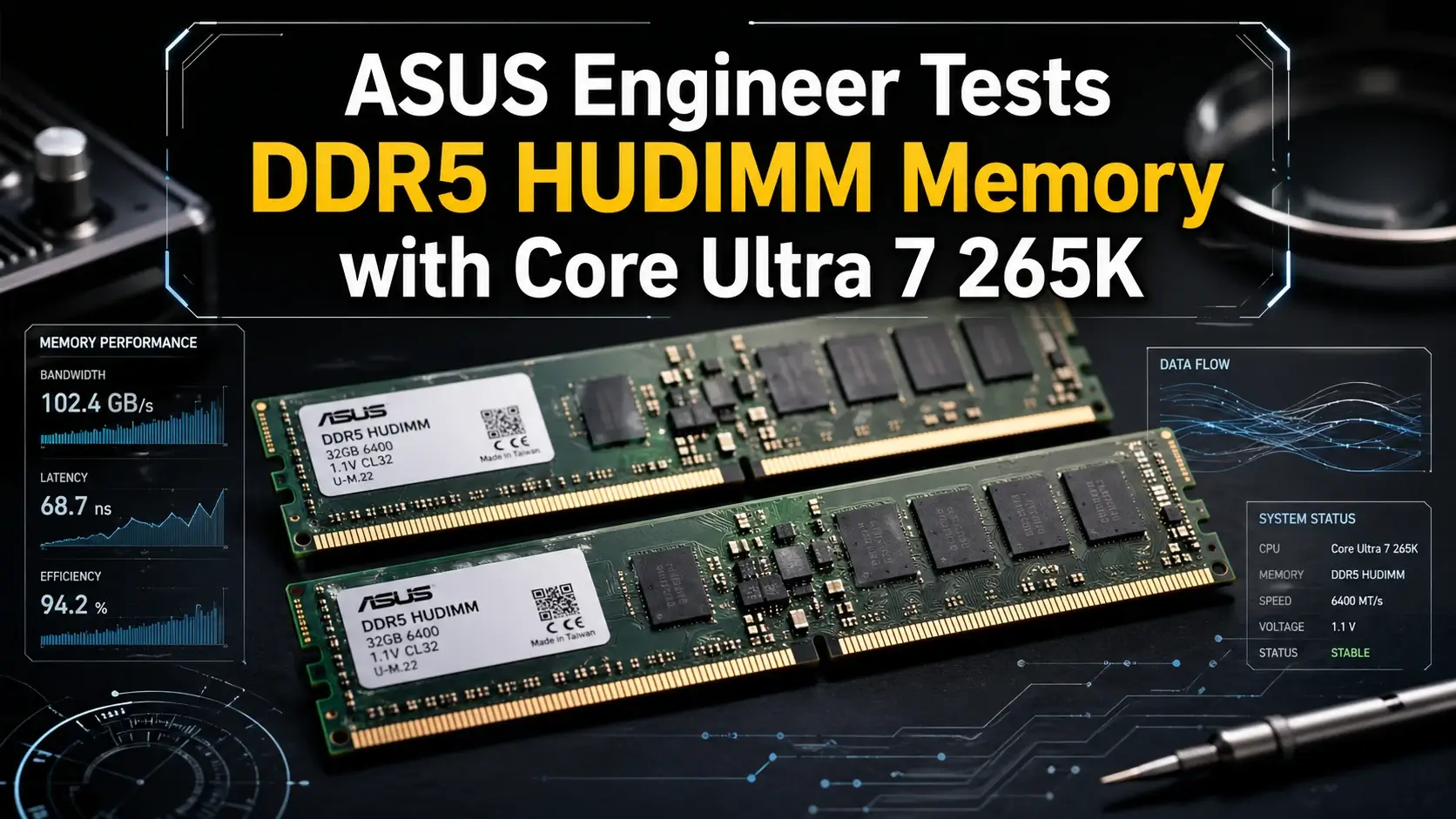 DDR5 HUDIMM ASUS running on ROG Z890 APEX platform shown in BIOS screen