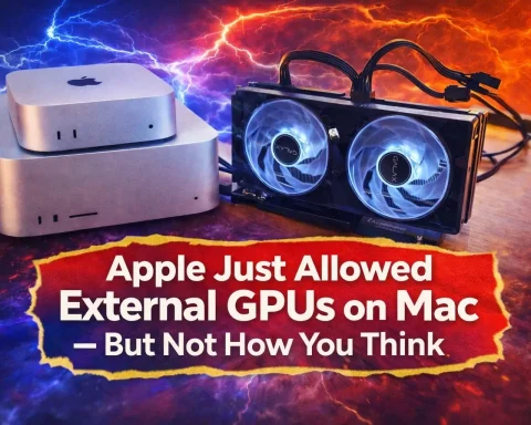 external GPU Mac Apple Silicon with AMD Nvidia graphics card connected for AI workloads