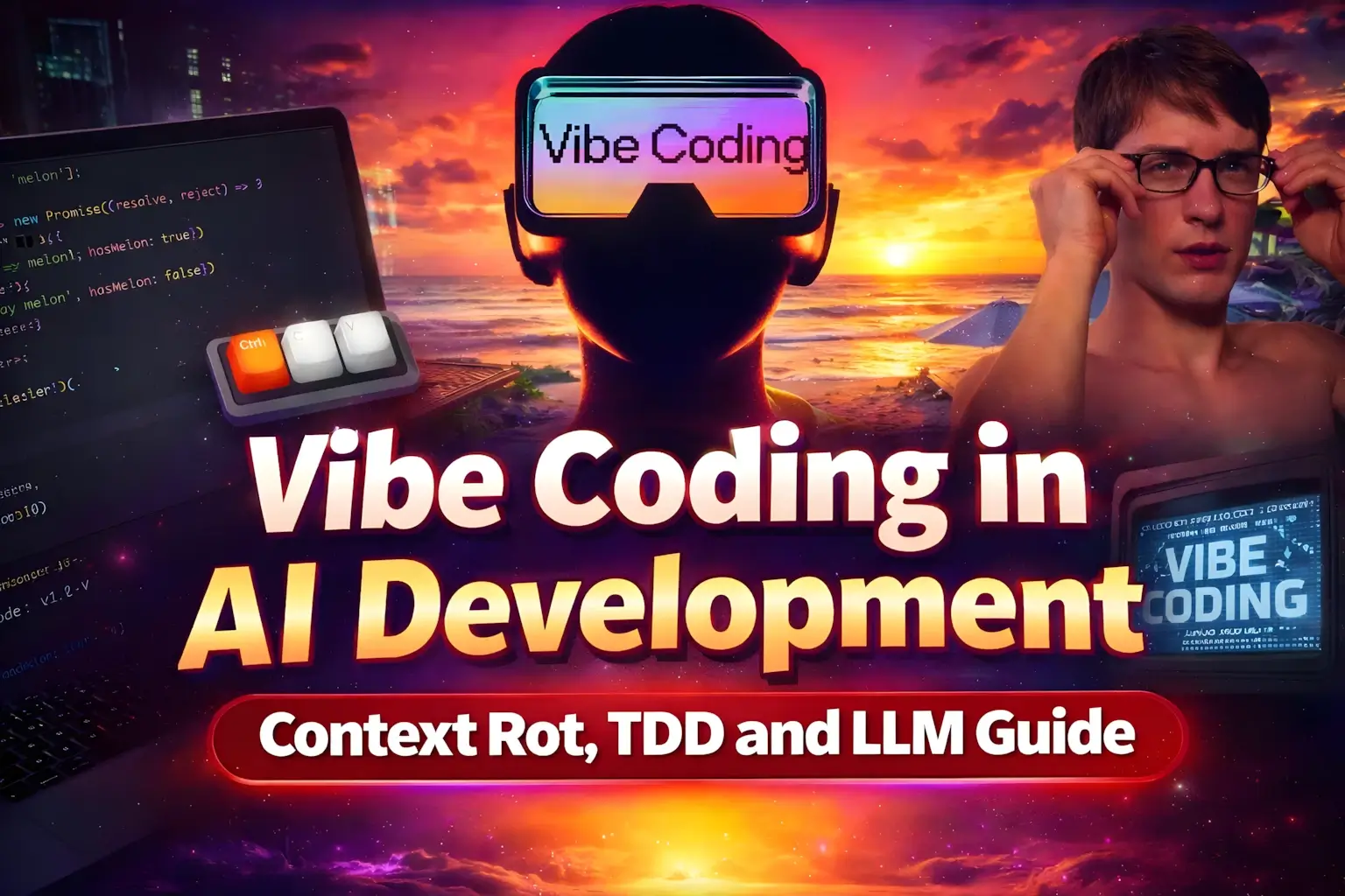 AI development workflow with LLMs showing vibe coding, context rot and testing process