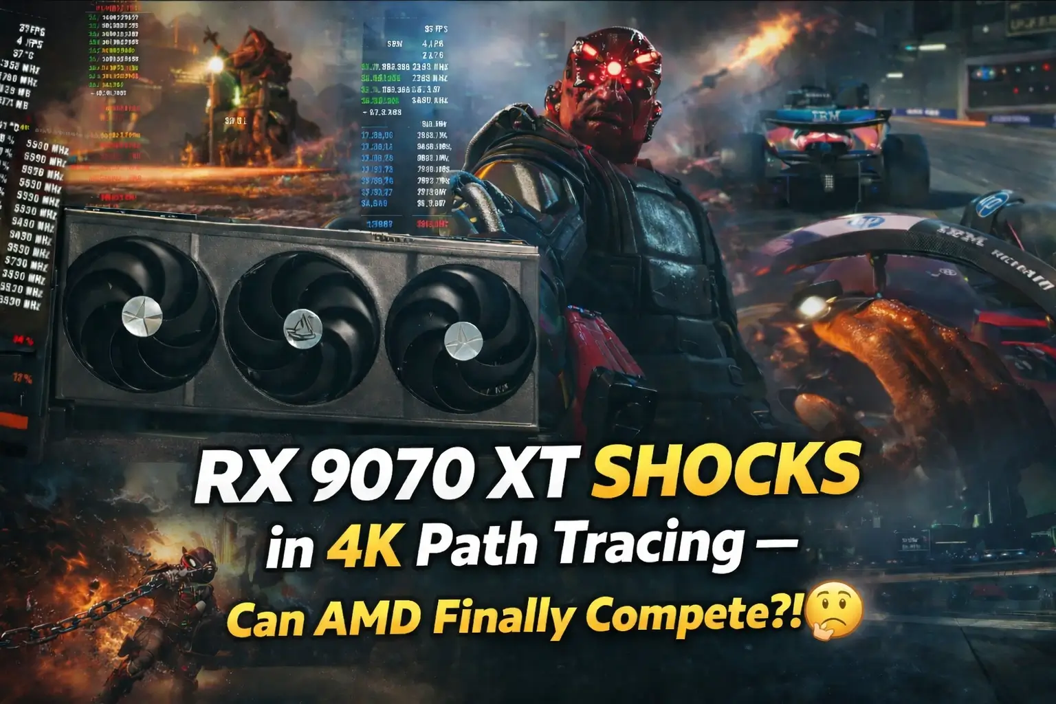Radeon RX 9070 XT performance 4K path tracing benchmark gameplay