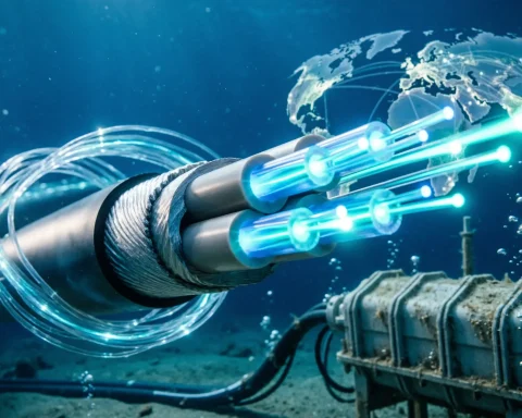 NTT four-core optical fiber showing four data channels inside a single cable