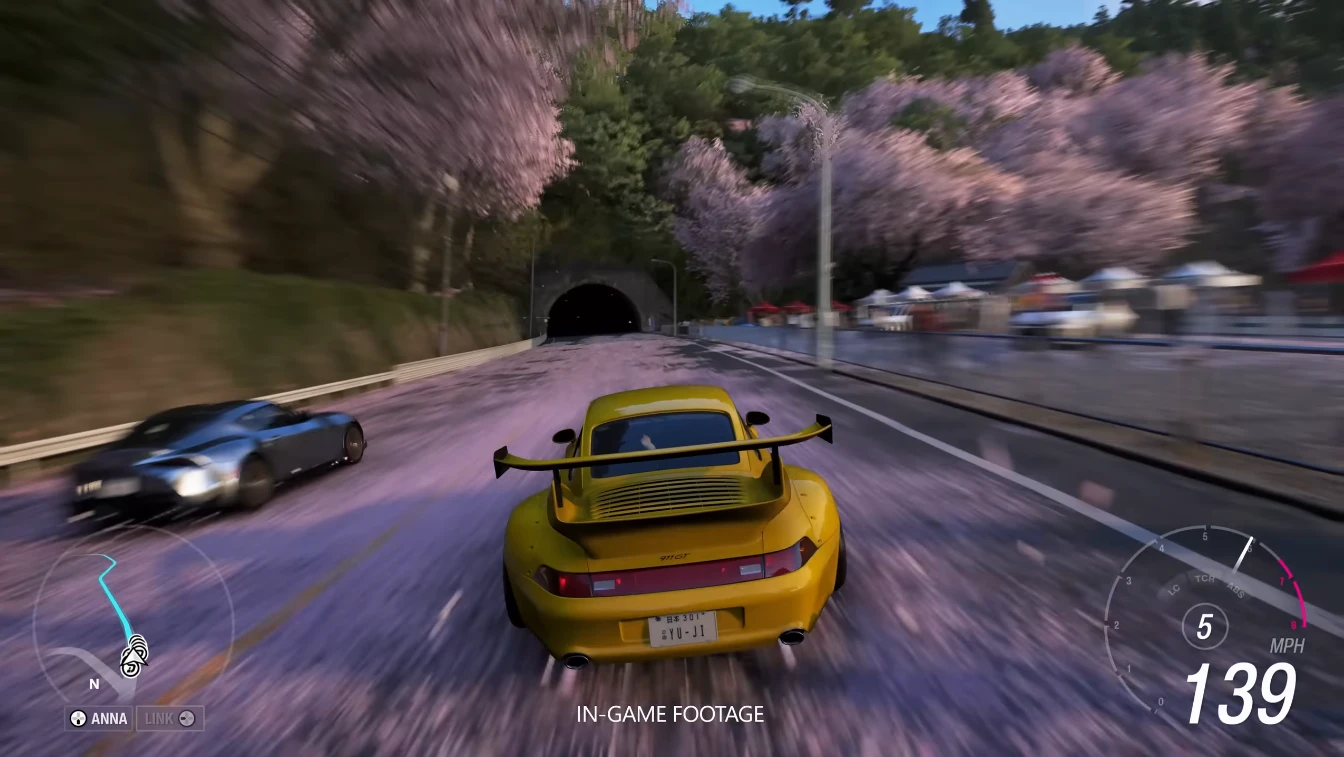 Forza Horizon 6 Gameplay Revealed: First Look at Japan Map and Features 4 Forza Horizon 6 gameplay car racing on Japanese road with cherry blossoms and tunnel