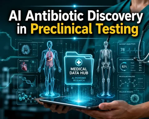 AI antibiotic discovery showing synthecin molecule structure visualization