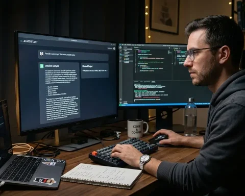 Developer using AI with minimal “caveman-style” prompt to reduce token usage