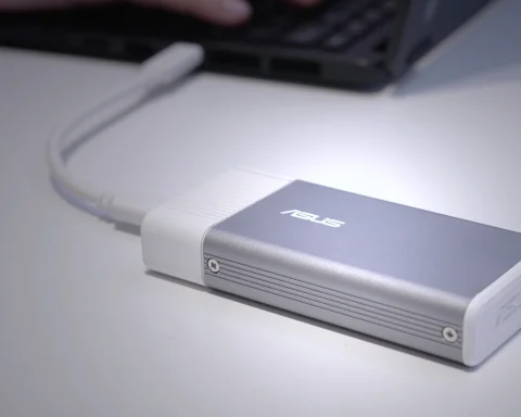 ASUS UGen300 connected to a laptop for local AI acceleration