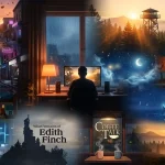 Best Story Driven PC Games collage featuring cozy narrative PC games, cinematic worlds, relaxing evening gaming setup, emotional adventures, and immersive storytelling scenes